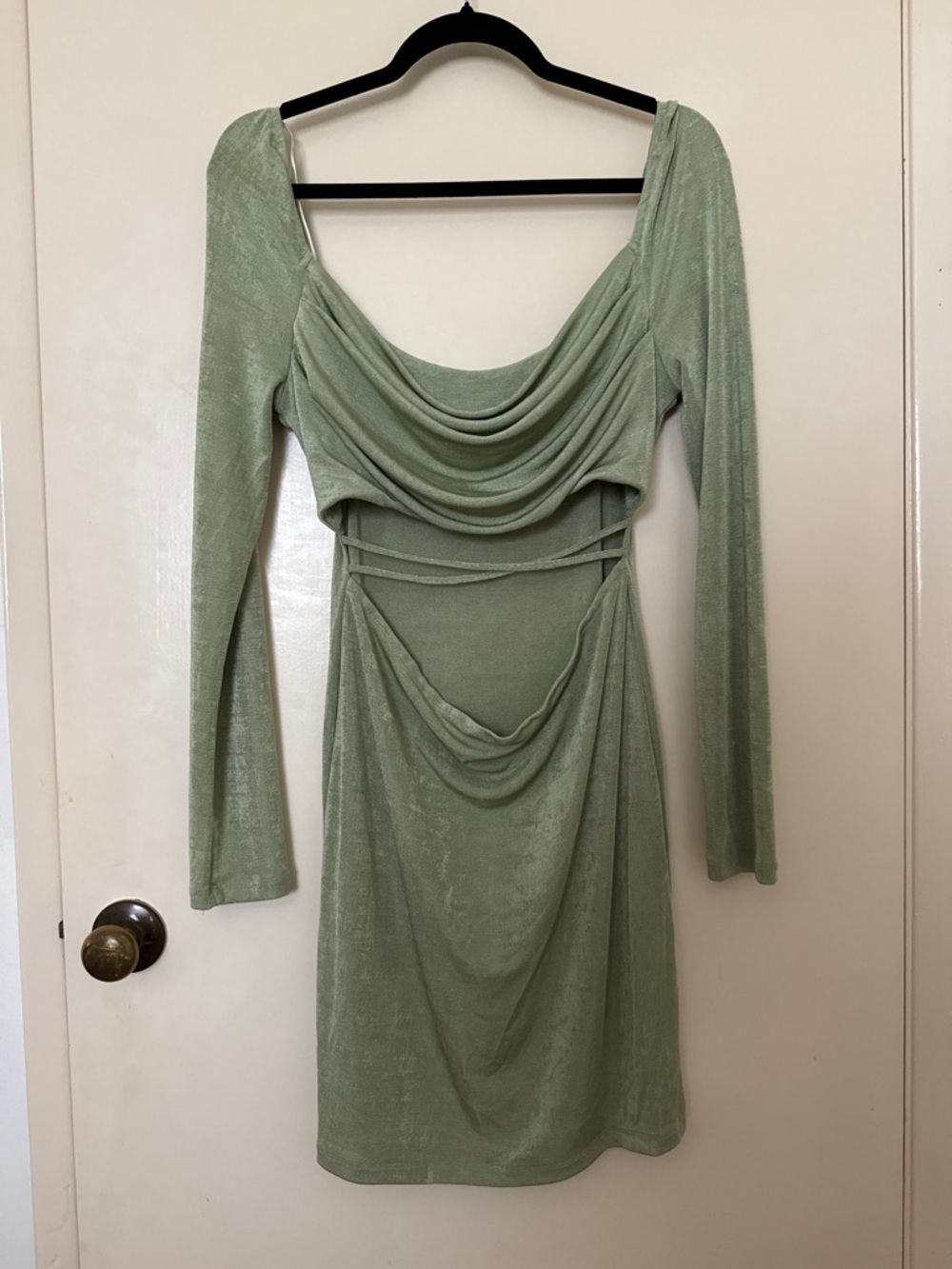 Princess Polly Draped Cutout Long-Sleeve Mini Dress in Sage Green size 12